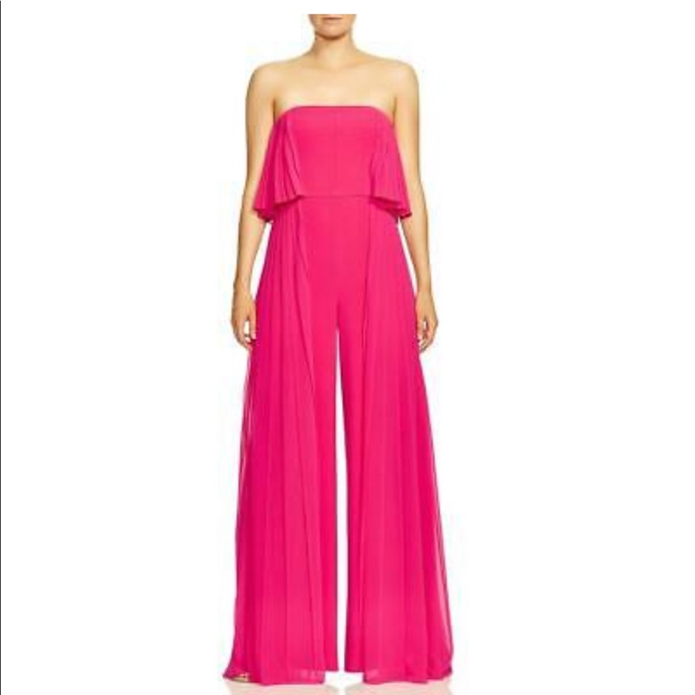 HALSTON HERITAGE Strapless Pleated Crepe Jumpsuit